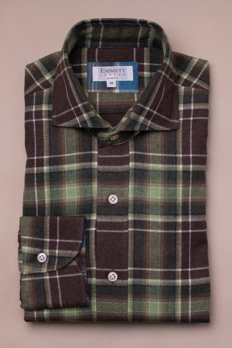 Green Brushed Cotton Checked Shirt