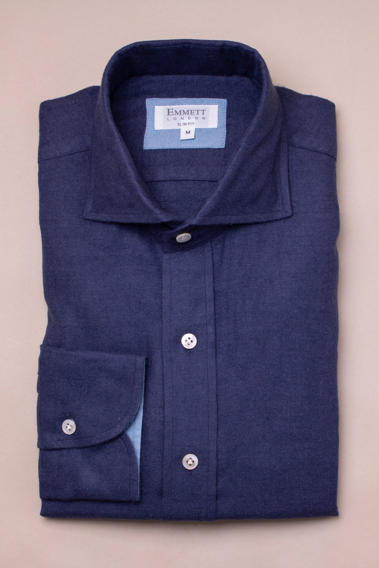 Navy brushed Linen Shirt