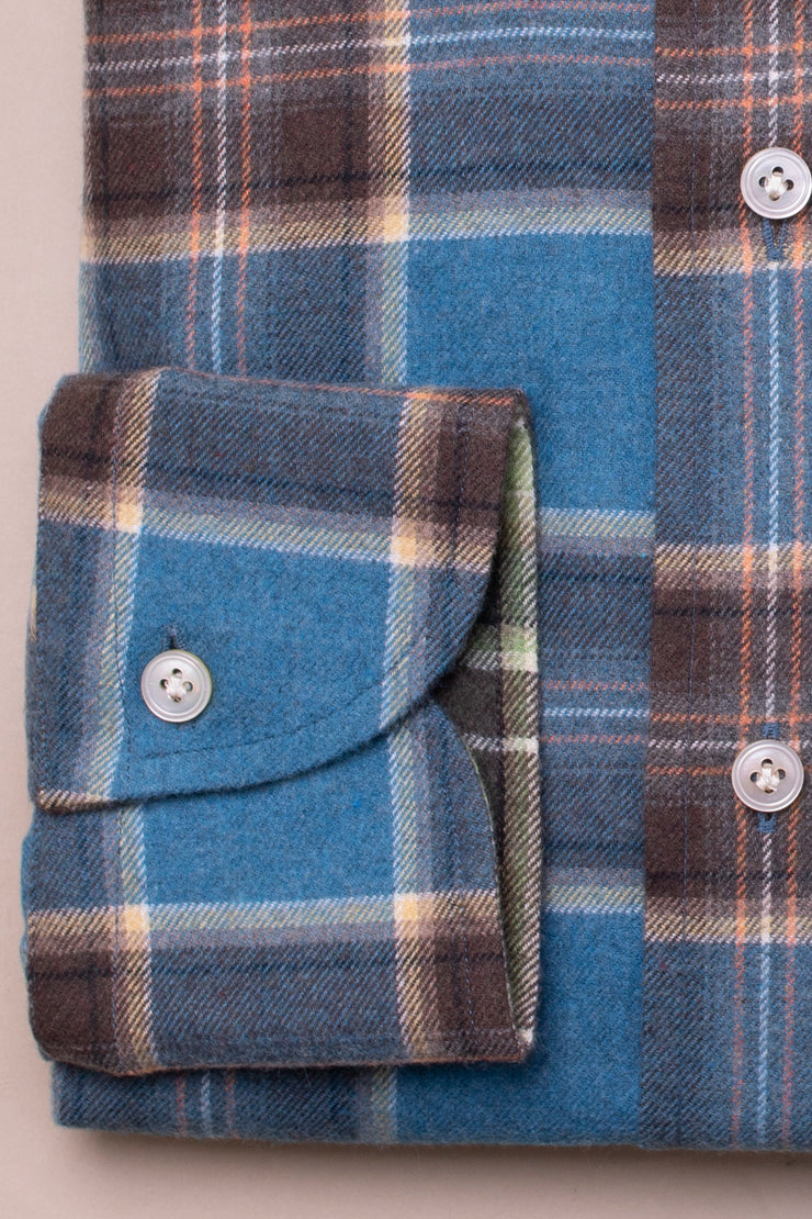 Blue Brushed Cotton Check Shirt