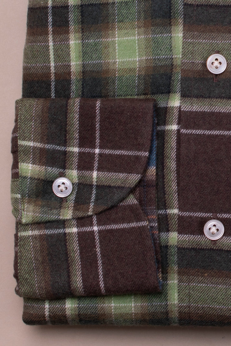 Green Brushed Cotton Checked Shirt