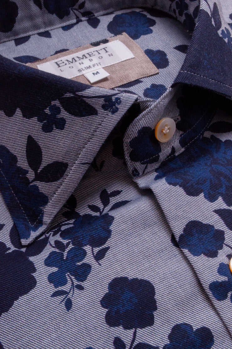 Soft Blue On Blue Floral Shirt