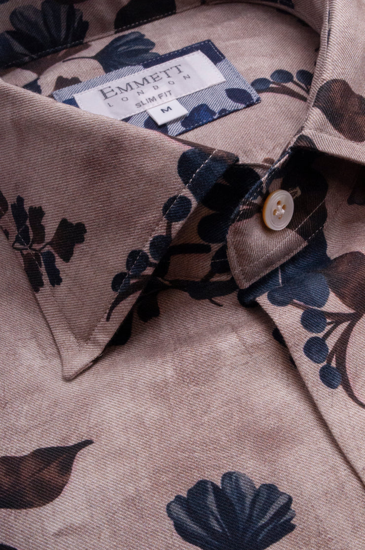 Soft Beige And Blue Floral Shirt
