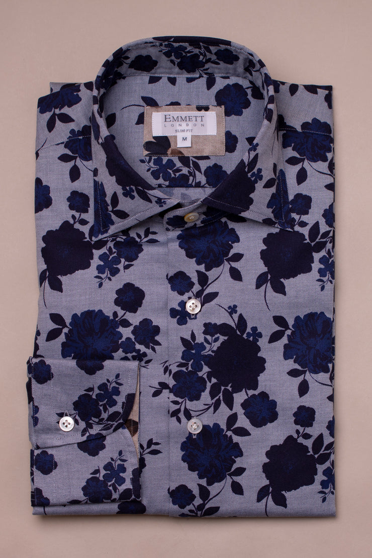 Soft Blue On Blue Floral Shirt