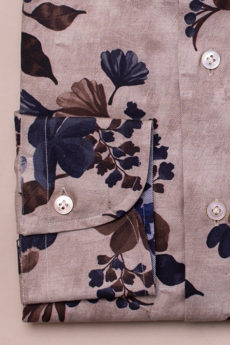 Soft Beige And Blue Floral Shirt