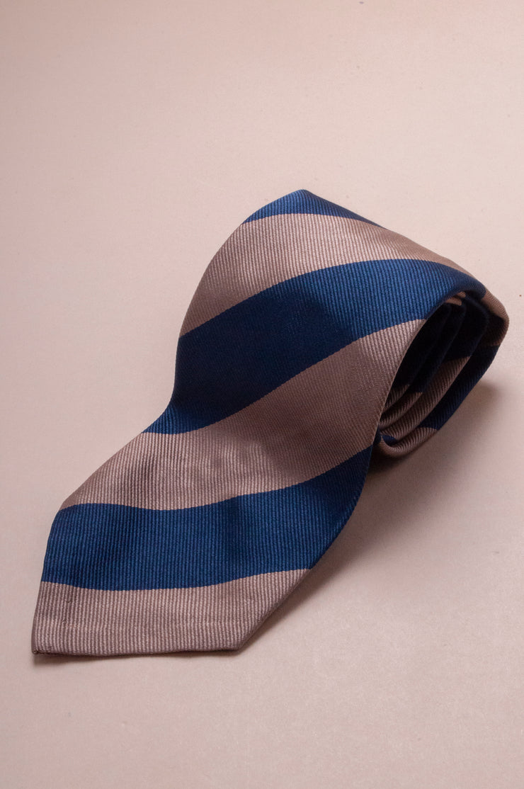 Beige And Blue Striped Silk Tie