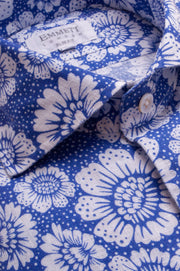 White And Blue Flower Linen Shirt