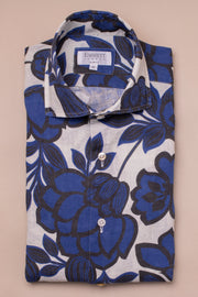Deep Blue Bold Flower Linen Shirt