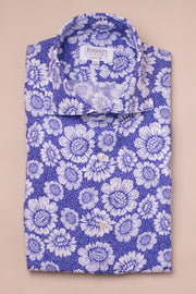 White And Blue Flower Linen Shirt