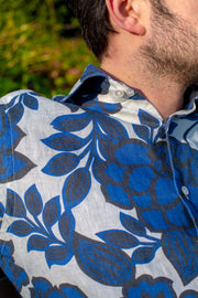 Deep Blue Bold Flower Linen Shirt