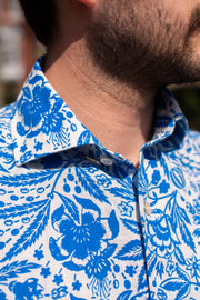 Bright Blue Printed Linen Shirt