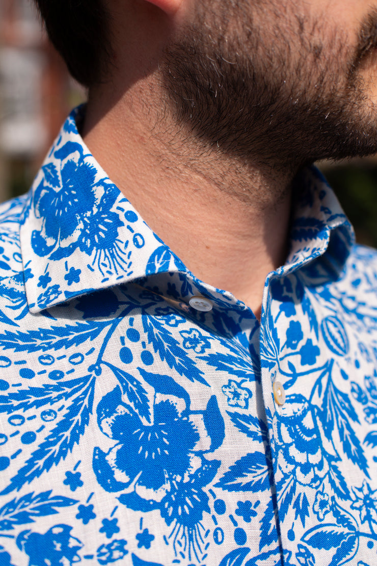 Bright Blue Printed Linen Shirt