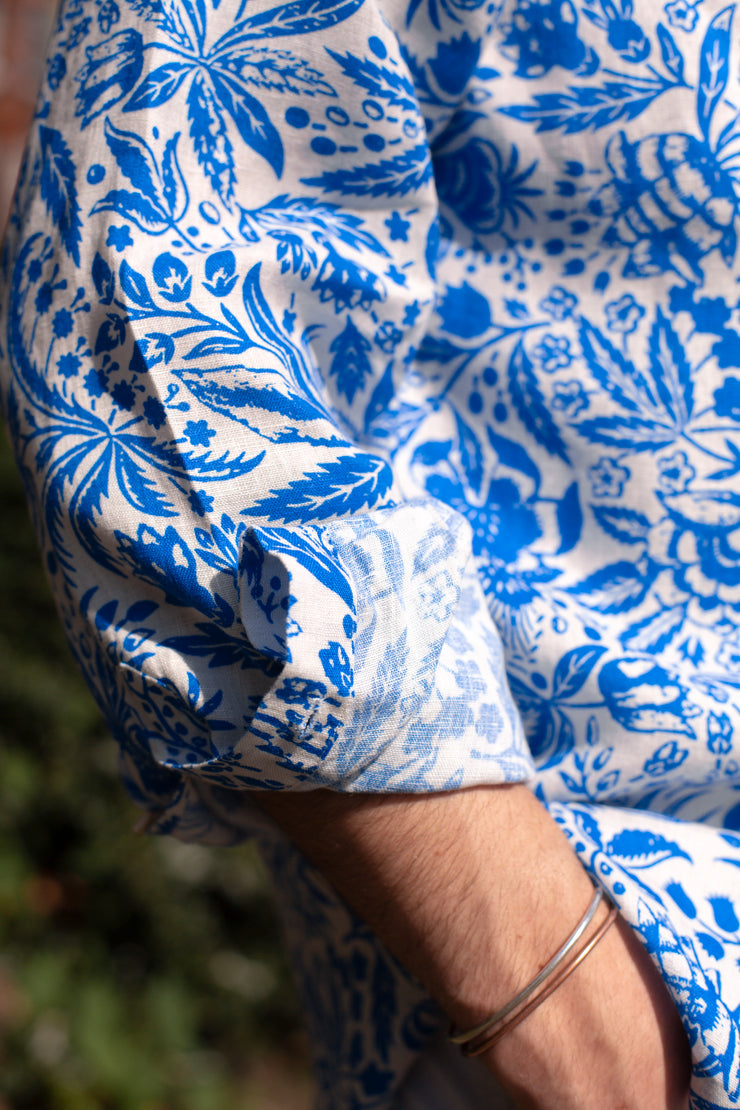 Bright Blue Printed Linen Shirt