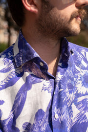 Bold Purple Floral Printed Linen Shirt
