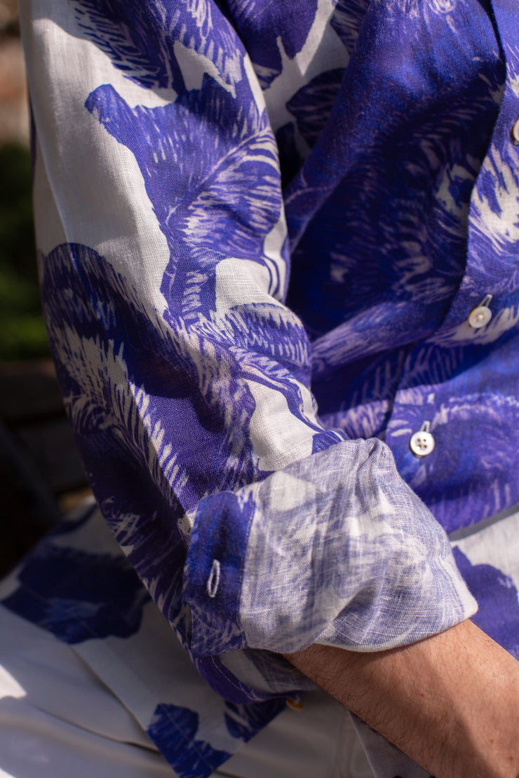 Bold Purple Floral Printed Linen Shirt