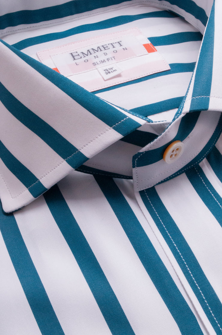 Wide Green Poplin Striped Shirt