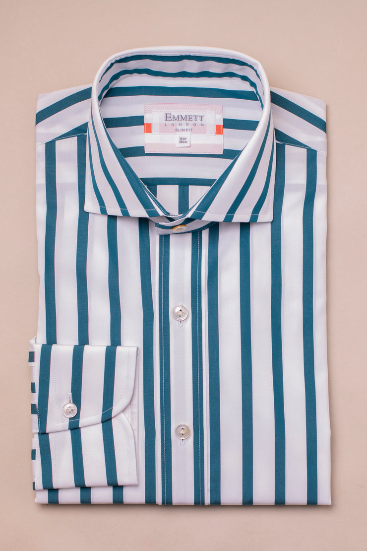 Wide Green Poplin Striped Shirt