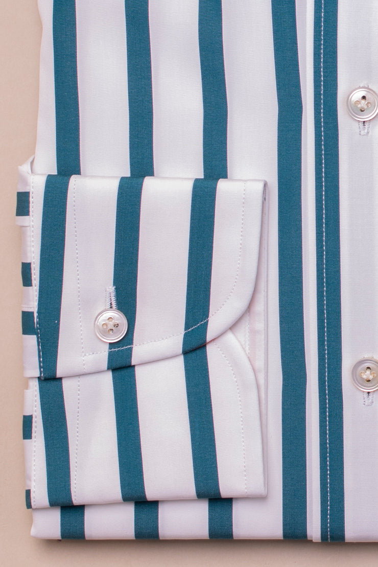 Wide Green Poplin Striped Shirt