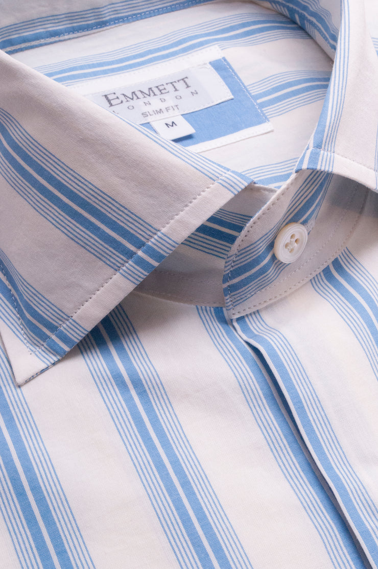 Soft Blue And White Mixed Striped Shirt