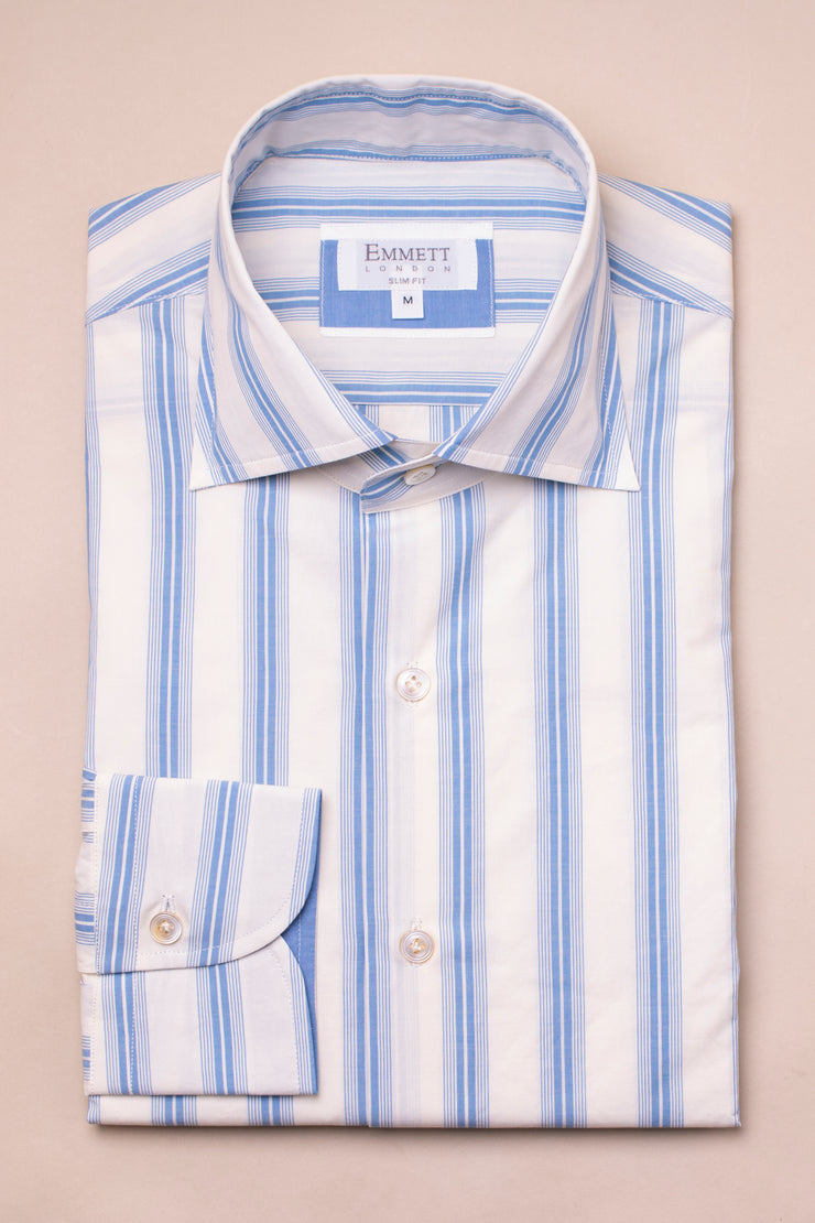 Soft Blue And White Mixed Striped Shirt