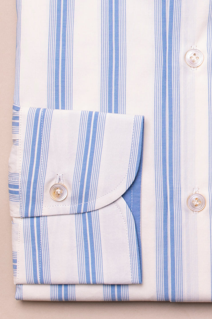 Soft Blue And White Mixed Striped Shirt