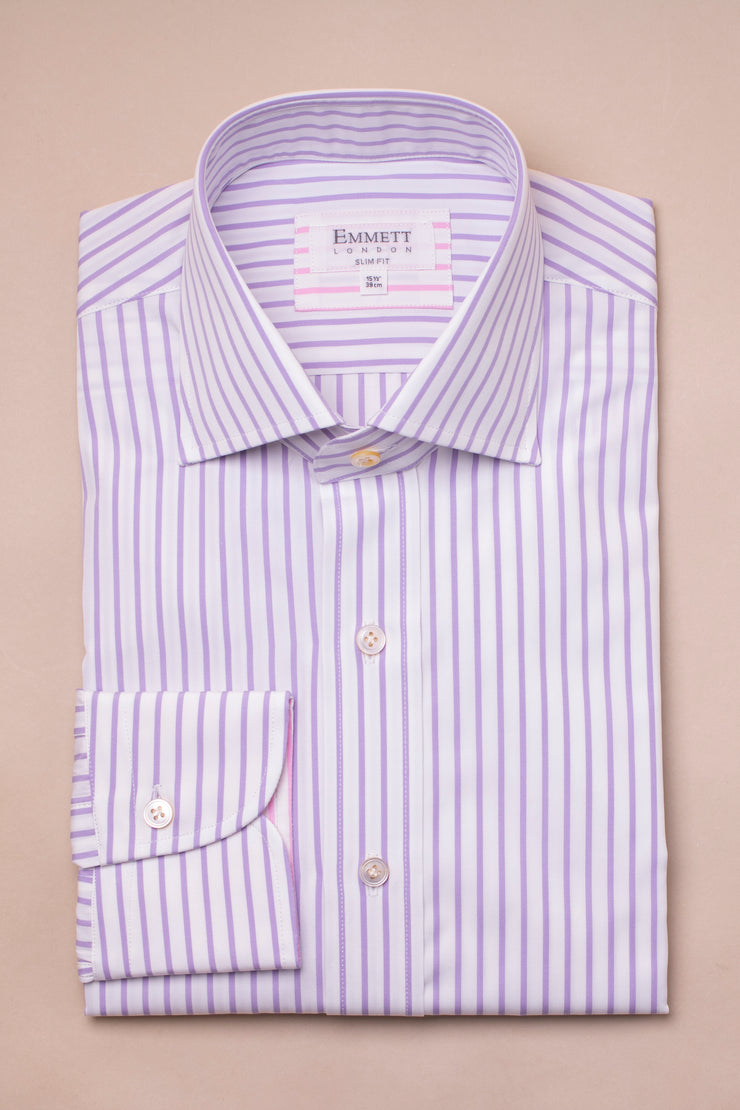 Thin Lilac And White Striped Shirt