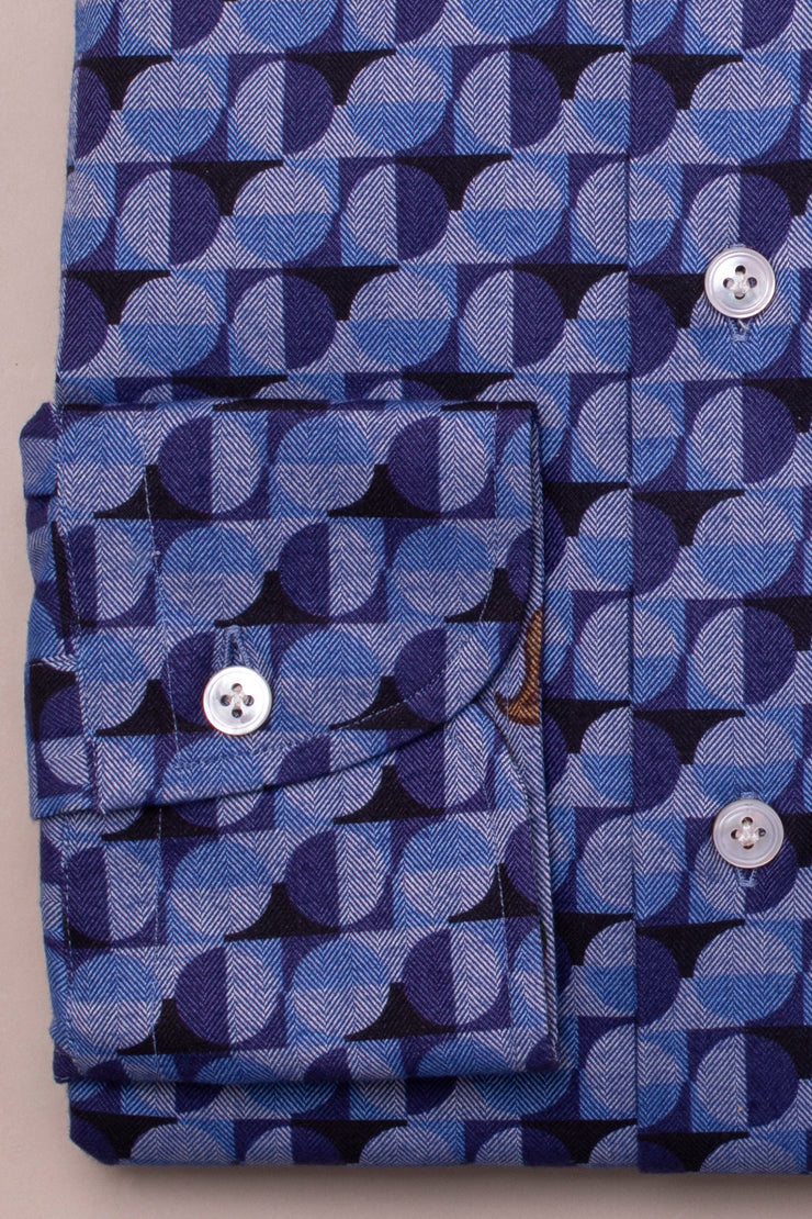 Blue Herringbone Design Brushed Cotton Shirt
