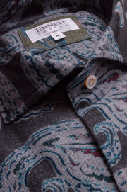 Grey Brushed Cotton Printed Shirt
