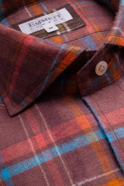 Brown And Blue Brushed Linen Checked Shirt