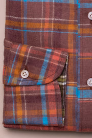 Brown And Blue Brushed Linen Checked Shirt
