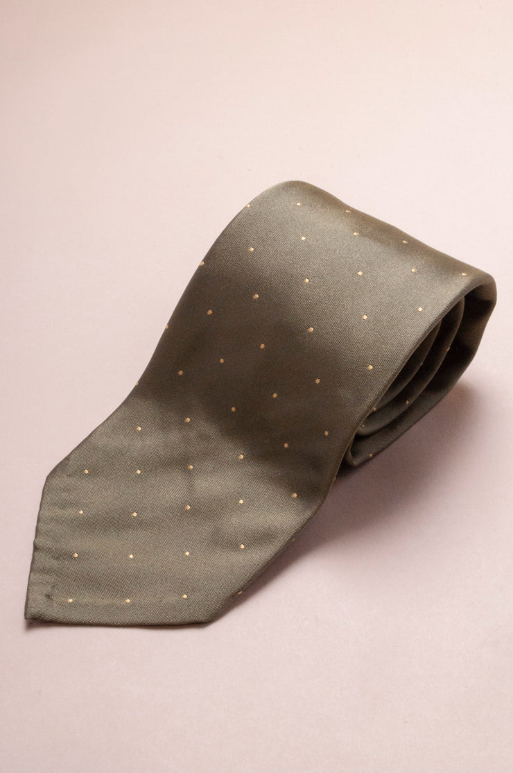 Green With Yellow Polka Dort Silk Tie