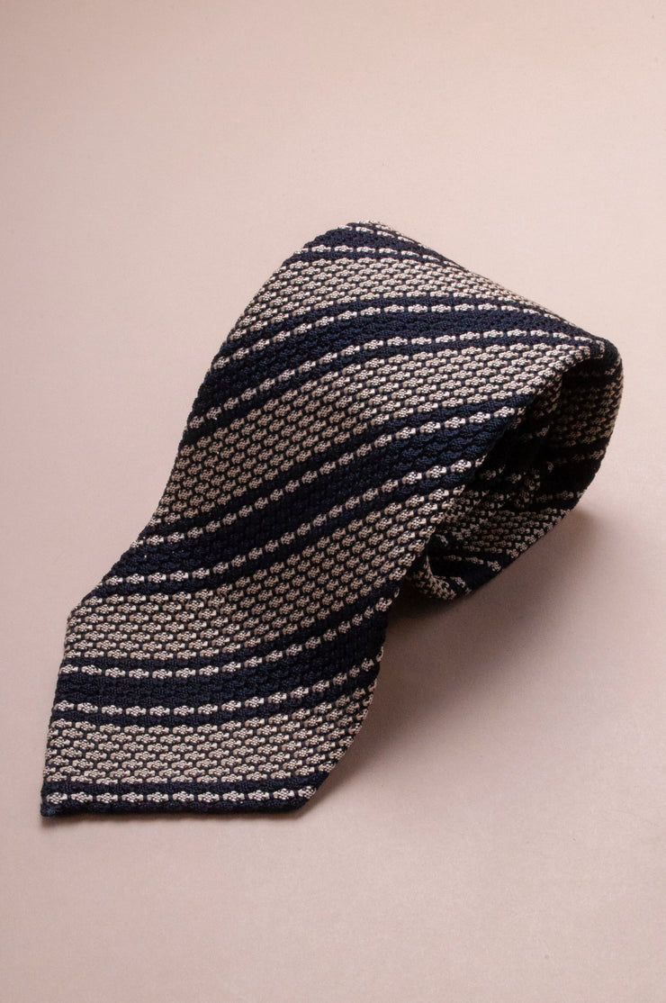 White On Navy Silk Grenadine Tie