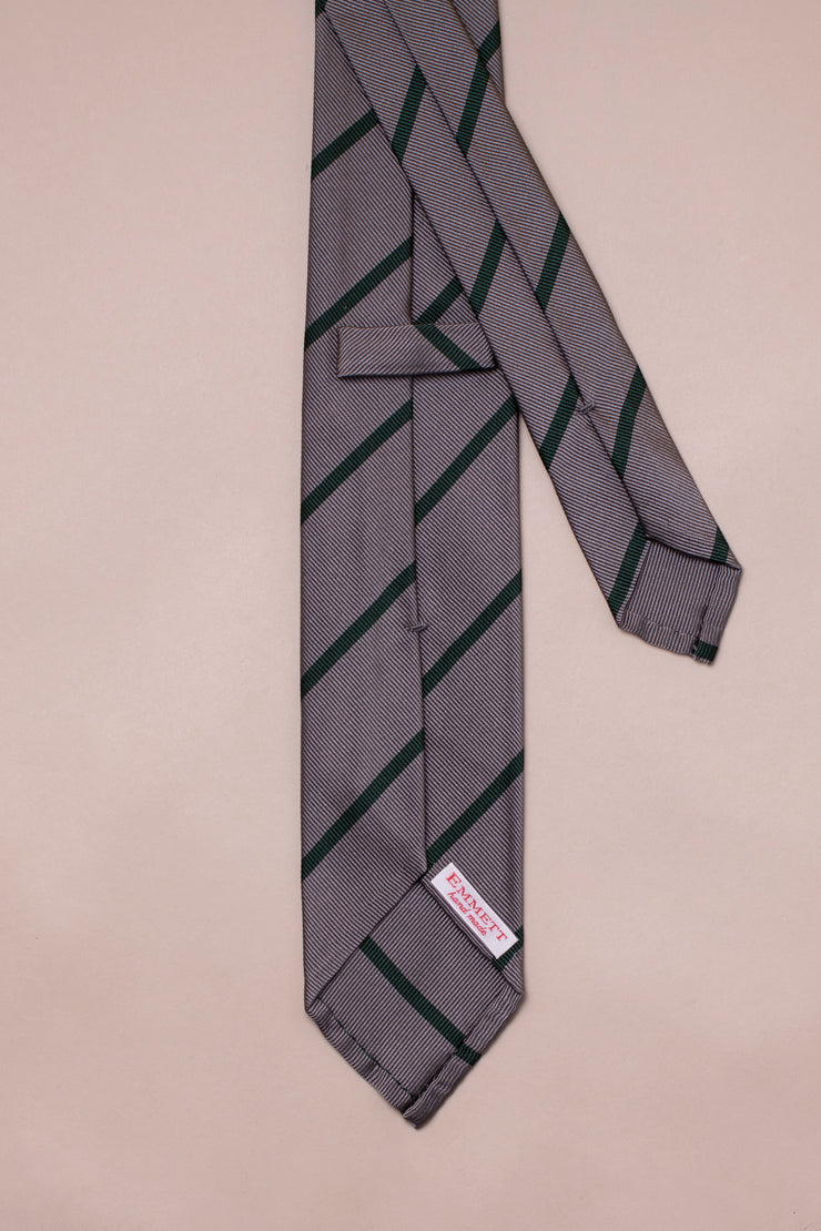 Silver And Green Stripe Silk Tie