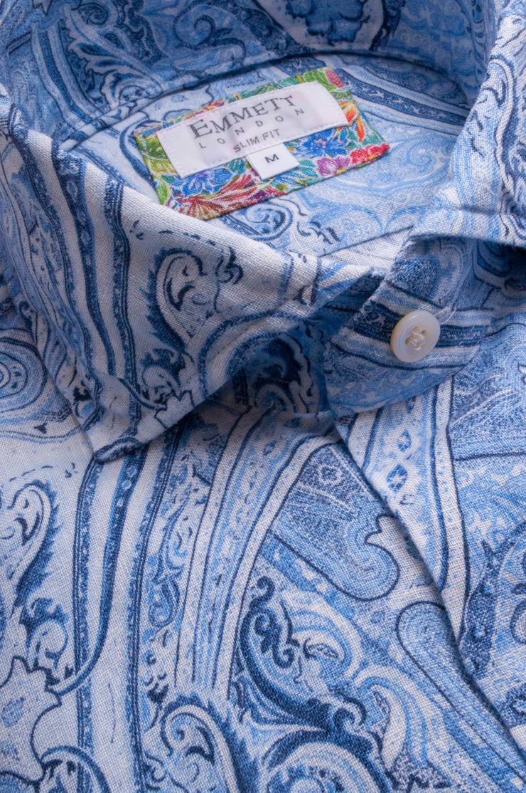 Blue Paisley printed Linen Shirt