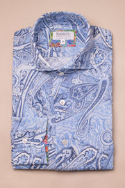 Blue Paisley printed Linen Shirt