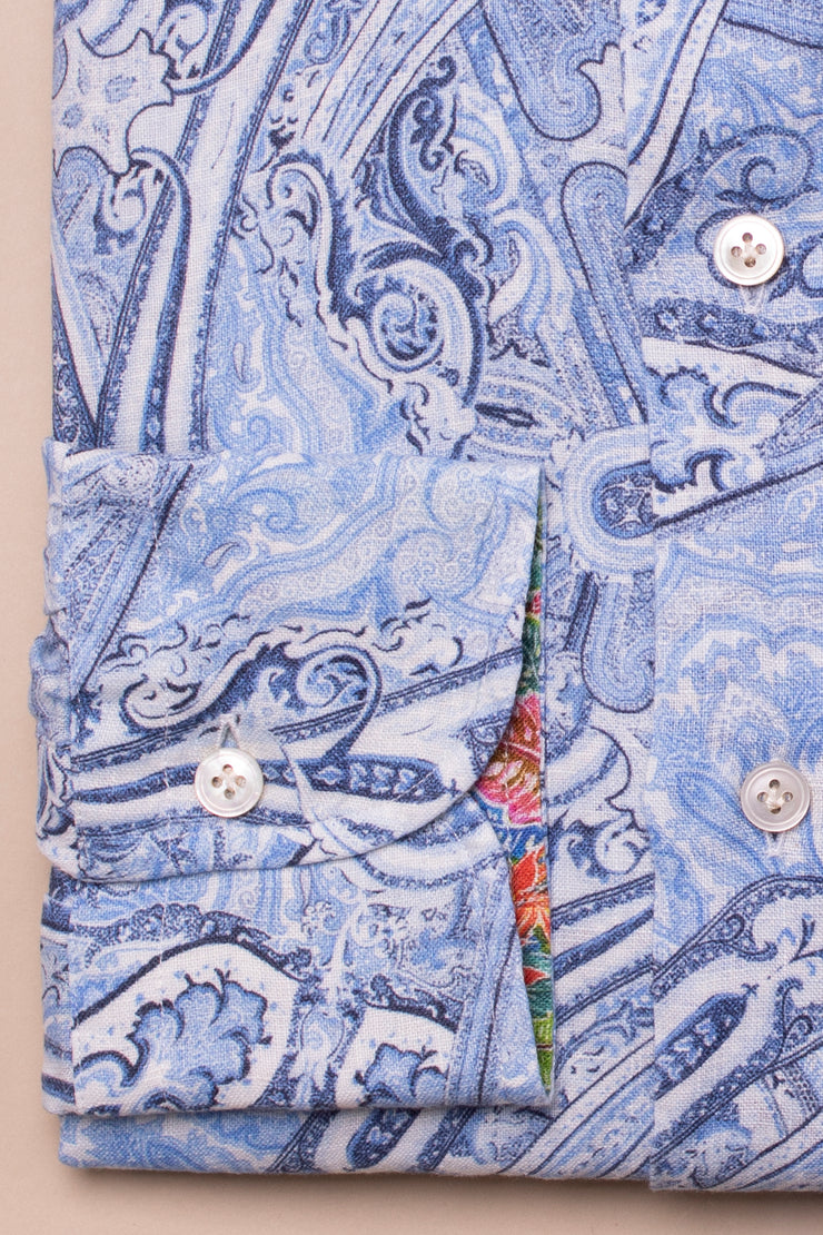 Blue Paisley printed Linen Shirt