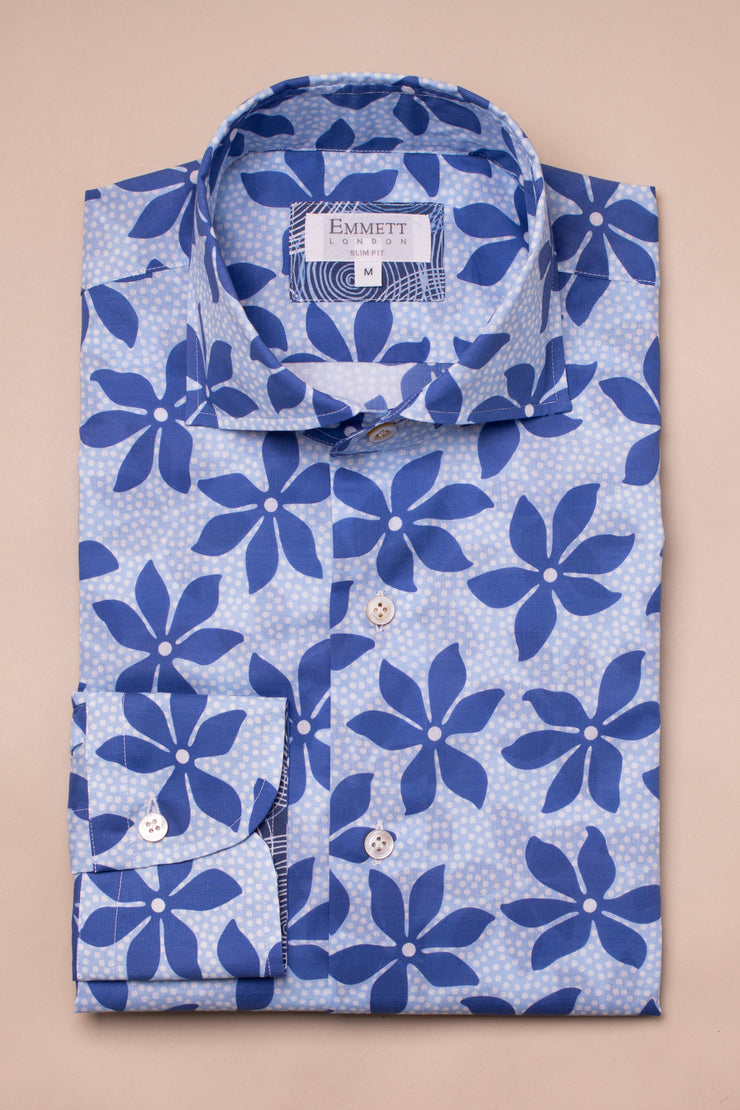 Blue Polka Dot Floral Shirt