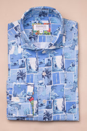 Blue Sea Printed Linen Shirt