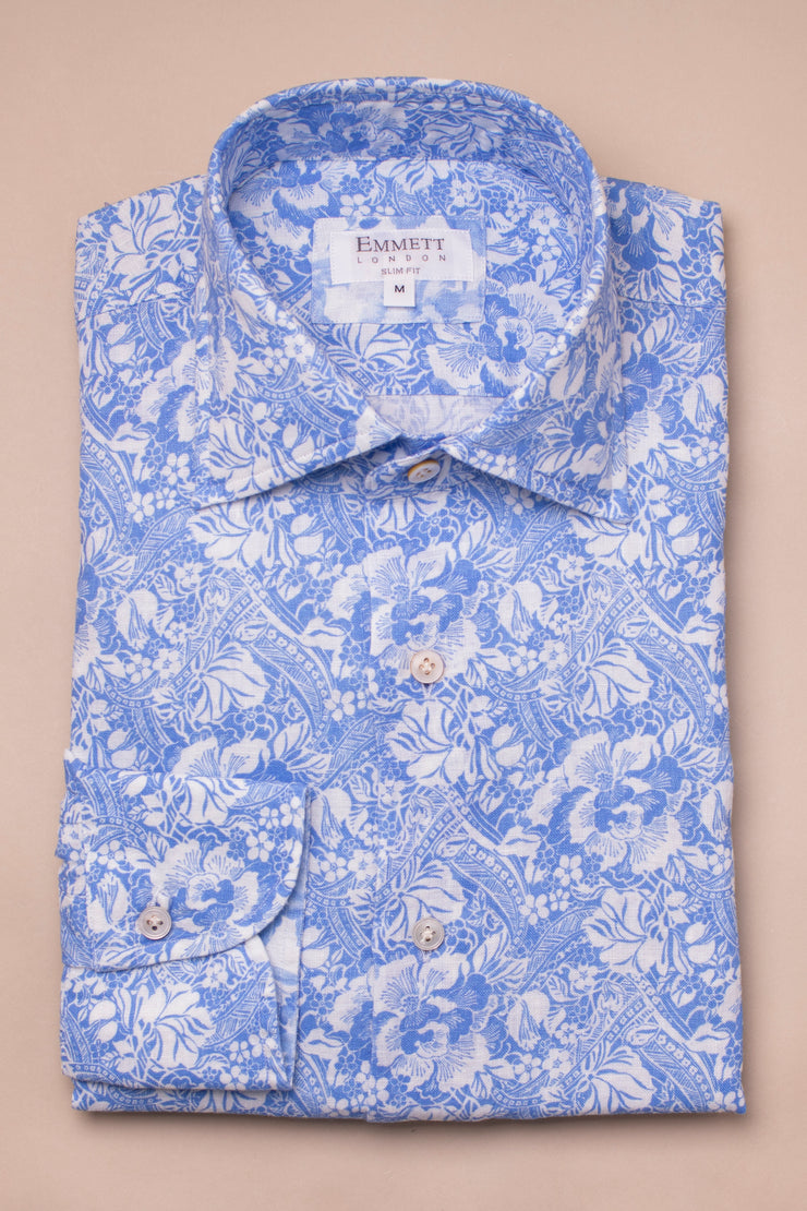 Blue Printed Linen Shirt