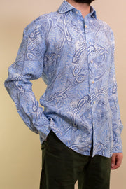 Blue Paisley printed Linen Shirt