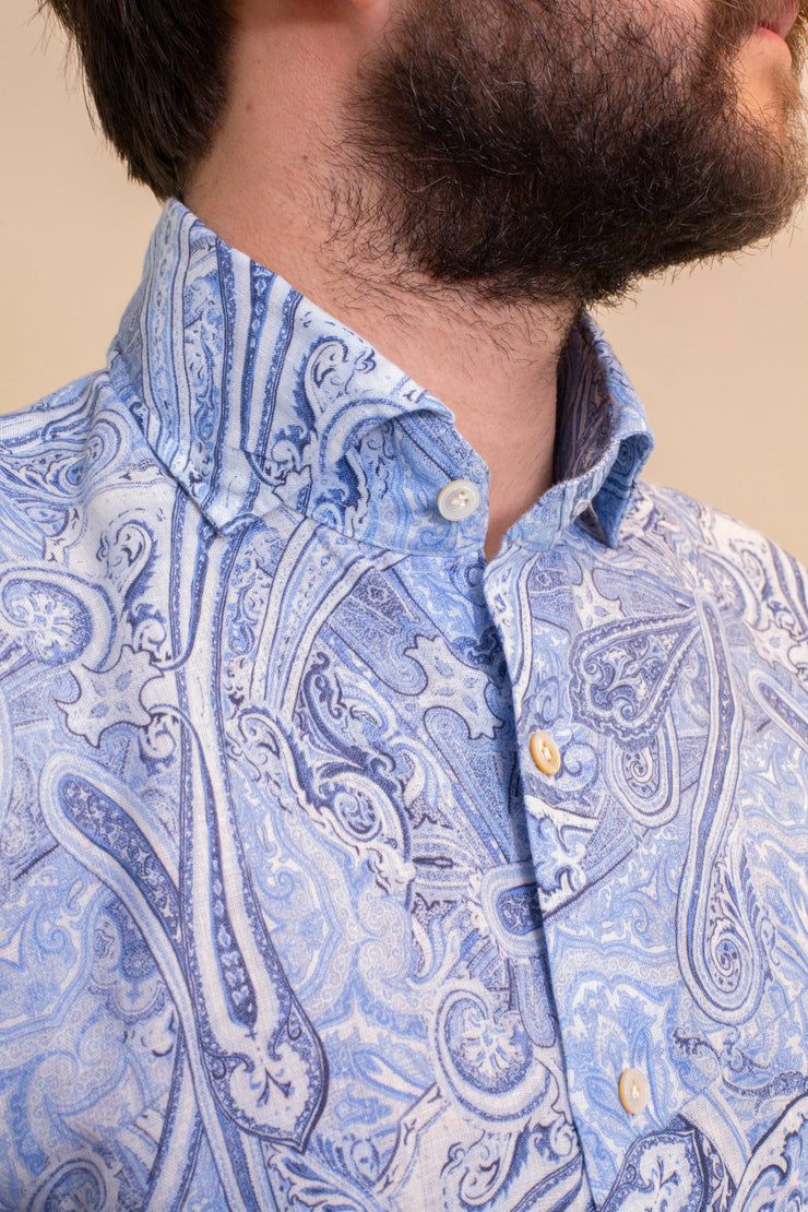Blue Paisley printed Linen Shirt