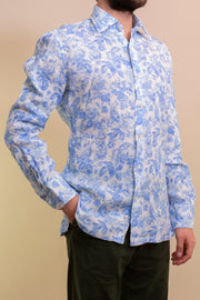 Light Blue Floral Linen Shirt