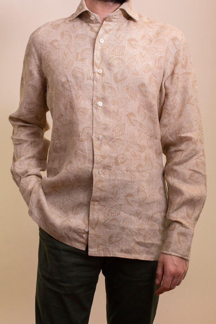 Soft Brown Floral Design Shirt