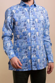 Blue Sea Printed Linen Shirt