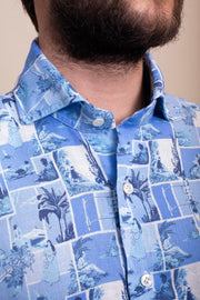 Blue Sea Printed Linen Shirt
