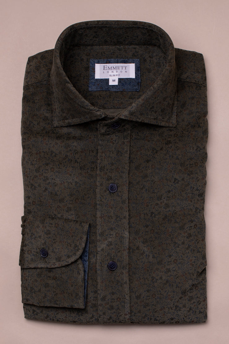 Dark Green Cord Printed Shirt