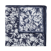 Navy Floral Print Linen Pocket Square - Emmett London - Jermyn Street & Kings Road Shirtmakers