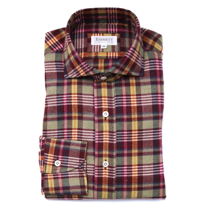 Green And Pink Brushed Cotton Check Shirt