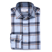 Light Blue And Navy Brushed Cotton Check Shirt