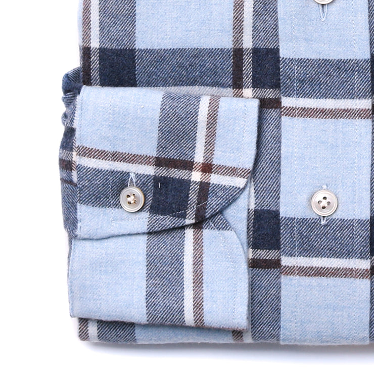 Light Blue And Navy Brushed Cotton Check Shirt