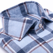 Light Blue And Navy Brushed Cotton Check Shirt